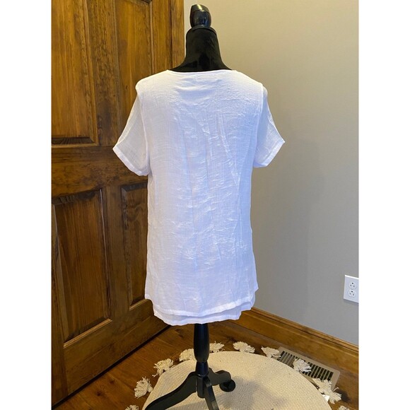 Creation Blouse Size Large Top Gauzy Button Down White Womens Cool for Summer - Picture 6 of 9